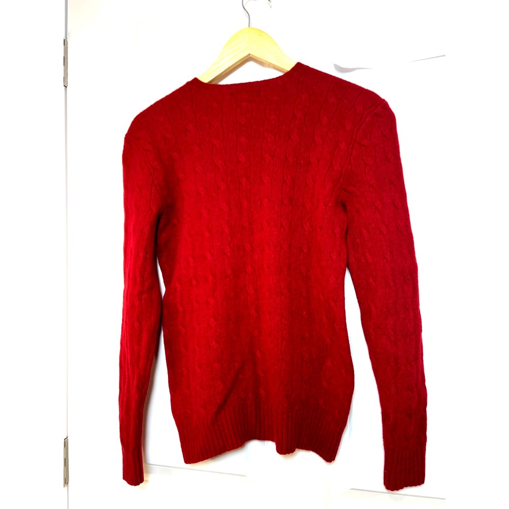 Polo Ralph Lauren Womens Red Cable Knit Merino Cashmere Sweater Vintage Holiday - Picture 3 of 13
